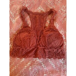 Aerie Floral Lace Racerback Bralette Rust Orange Boho Longline Medium